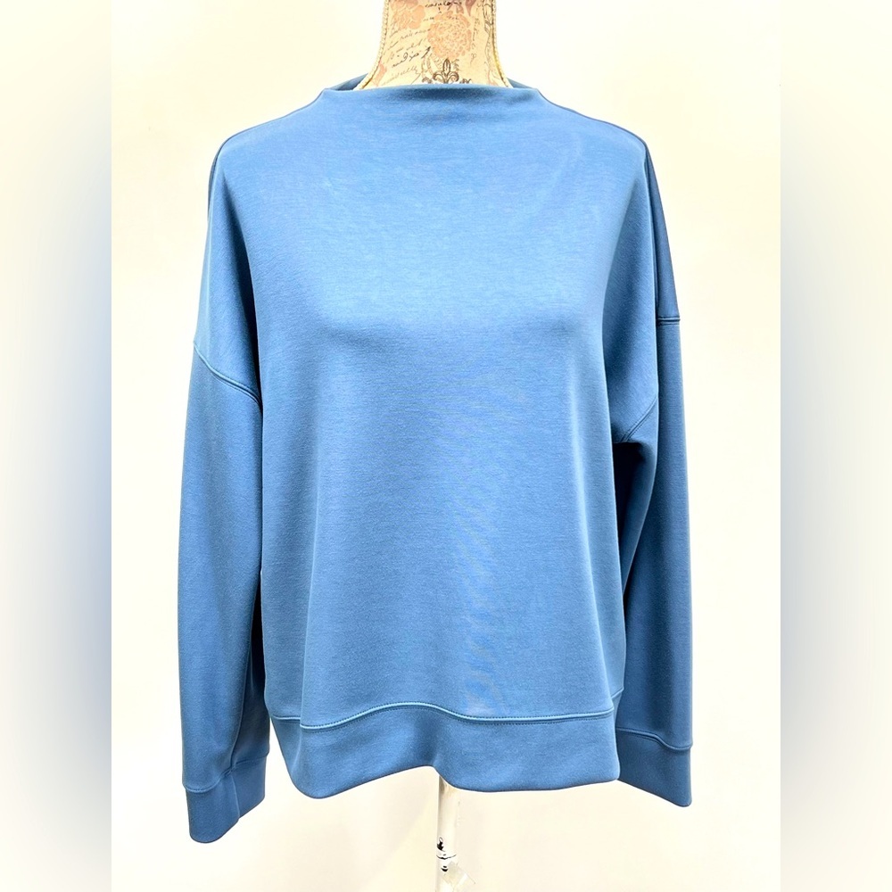 CYNTHIA ROWLEY Cadet blue high neck long sleeve super soft pullover size L